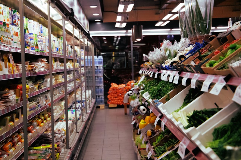 Colorful product packaging CPG shelf