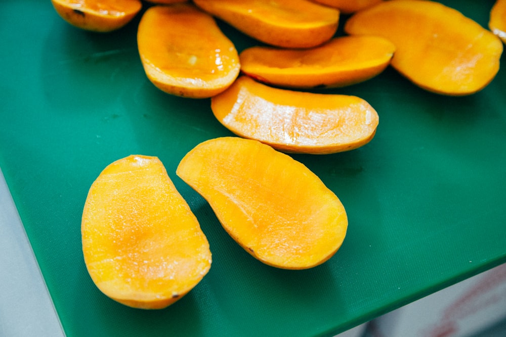 sliced lemon on blue plastic tray