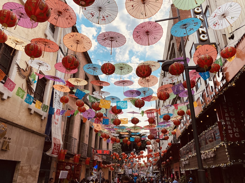 white and red paper lanterns