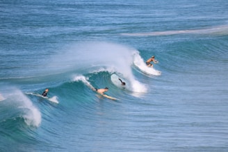 people surfing on sea waves during daytime