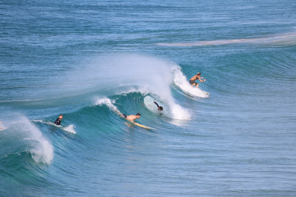 persone che fanno surf sulle onde del mare durante il giorno