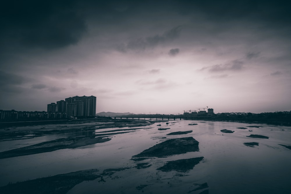 grayscale photo of city skyline