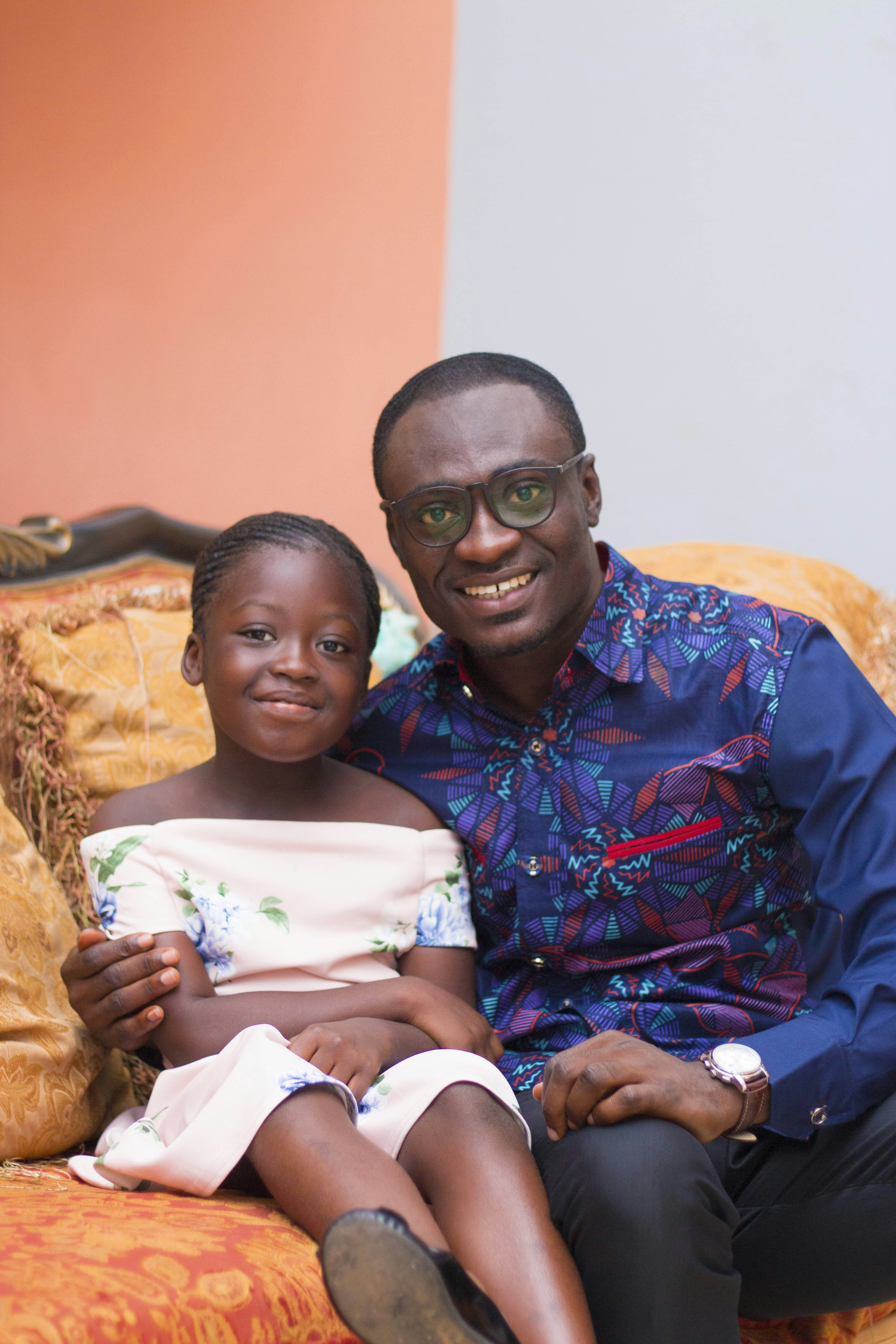 great photo recipe,how to photograph little girl with uncle, love, peace, smiles, home, nice.; man in blue and red button up shirt carrying girl in white shirt