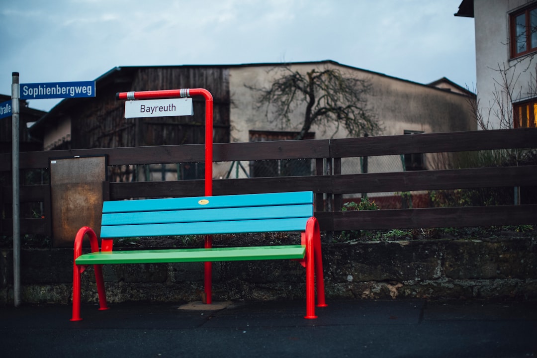 red and green wooden bench