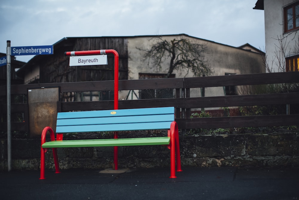 red and green wooden bench