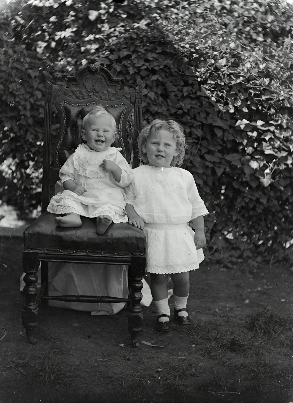 grayscale photo of 2 girls