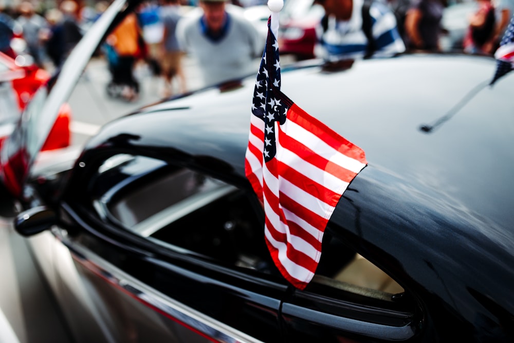 us a flag on car