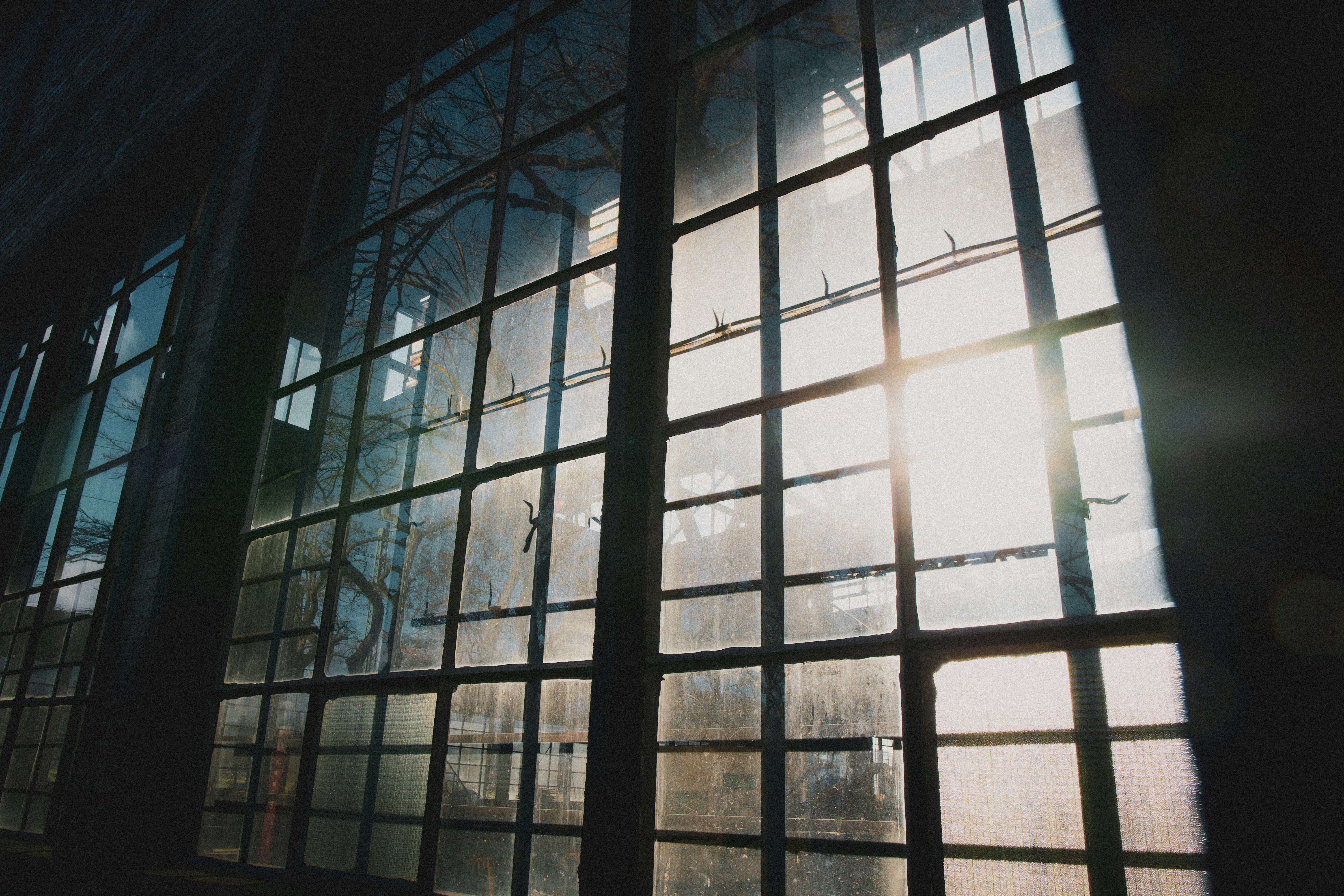 black metal framed glass window