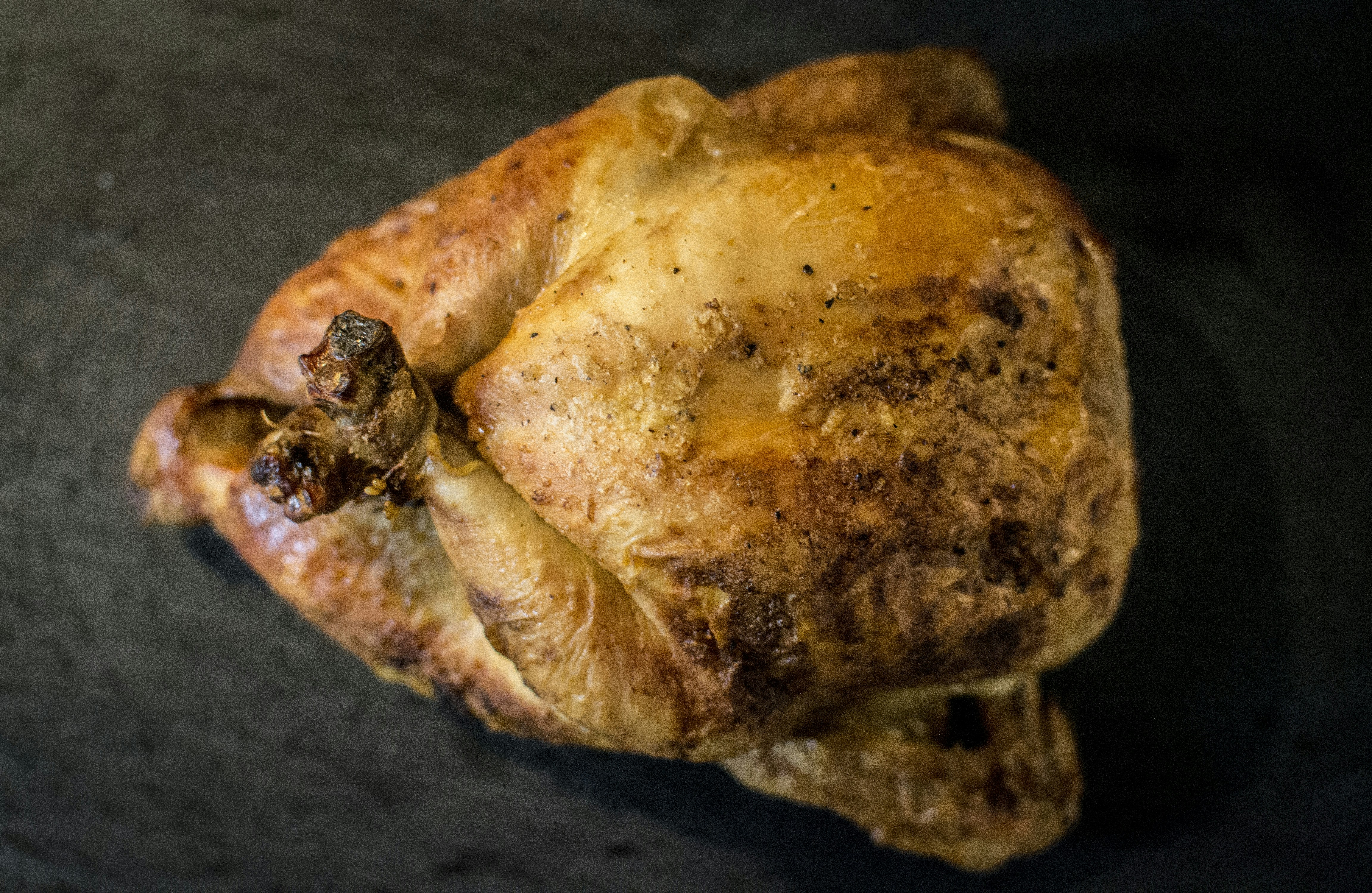 brown bread on black textile, Roasted Chicken
