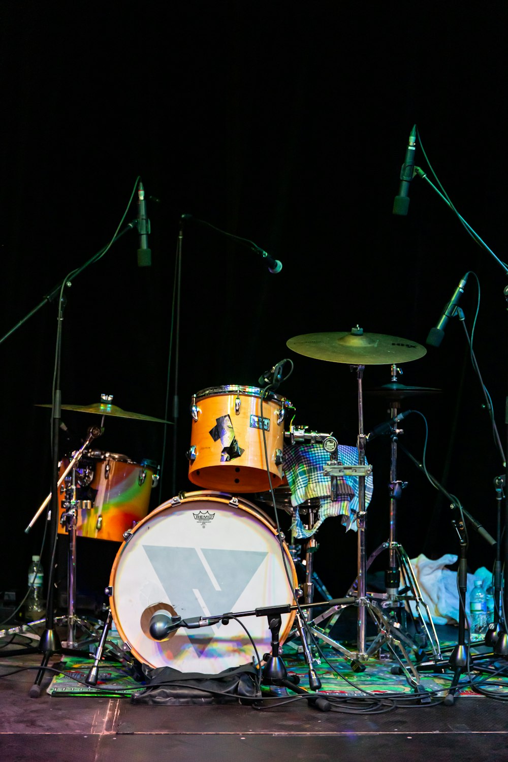 orange and white drum set