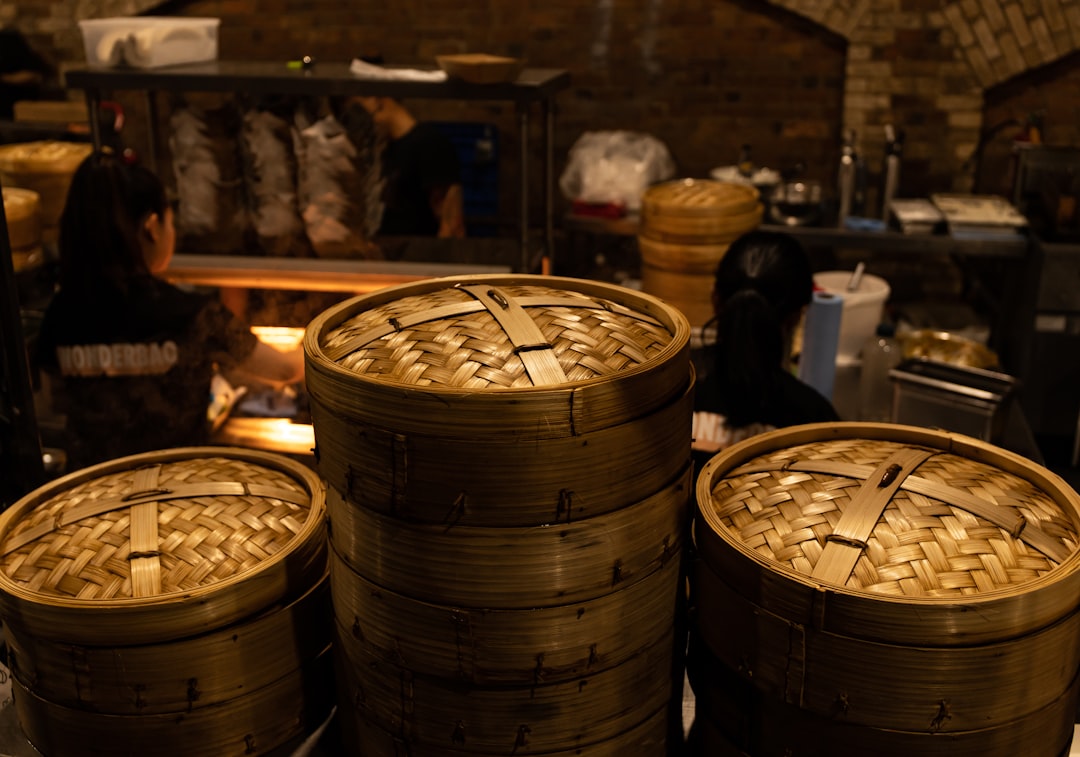 brown woven baskets on display