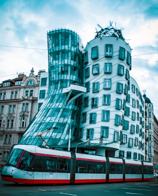 white and green bus on road near building during daytime