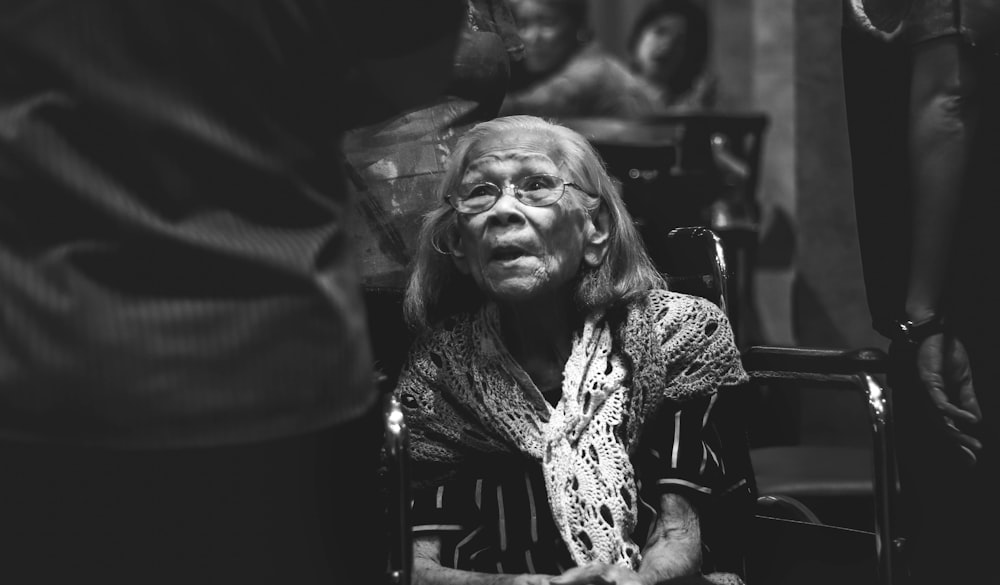 woman in black and white scarf