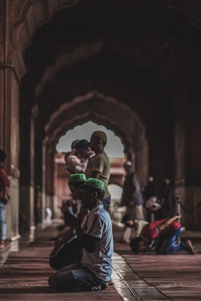 Worshippers gathered in peaceful prayer inside the mosque's main hall