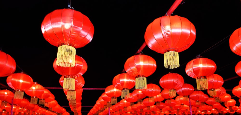 red paper lanterns with black background