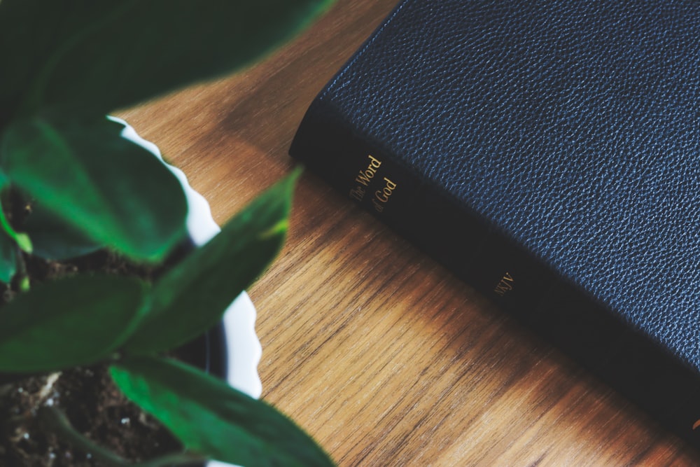 black book on brown wooden table