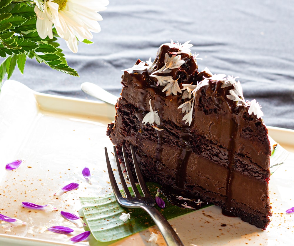 chocolate cake on white ceramic plate