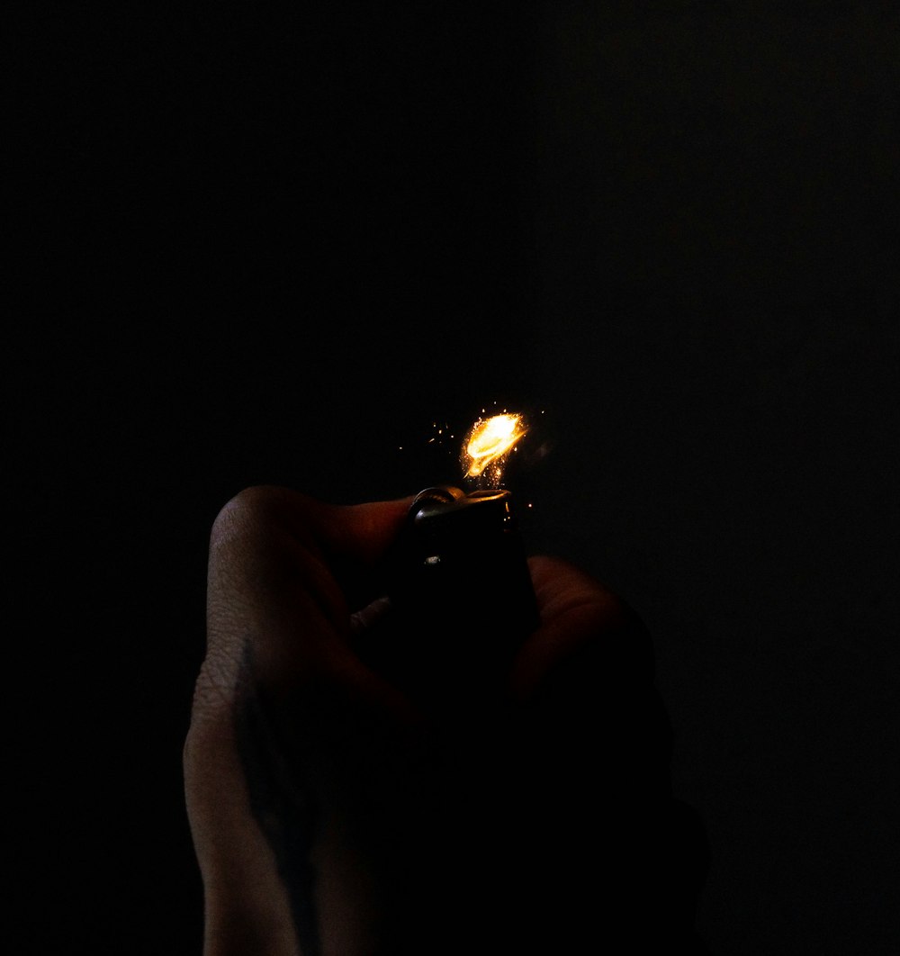 person holding lighter with fire