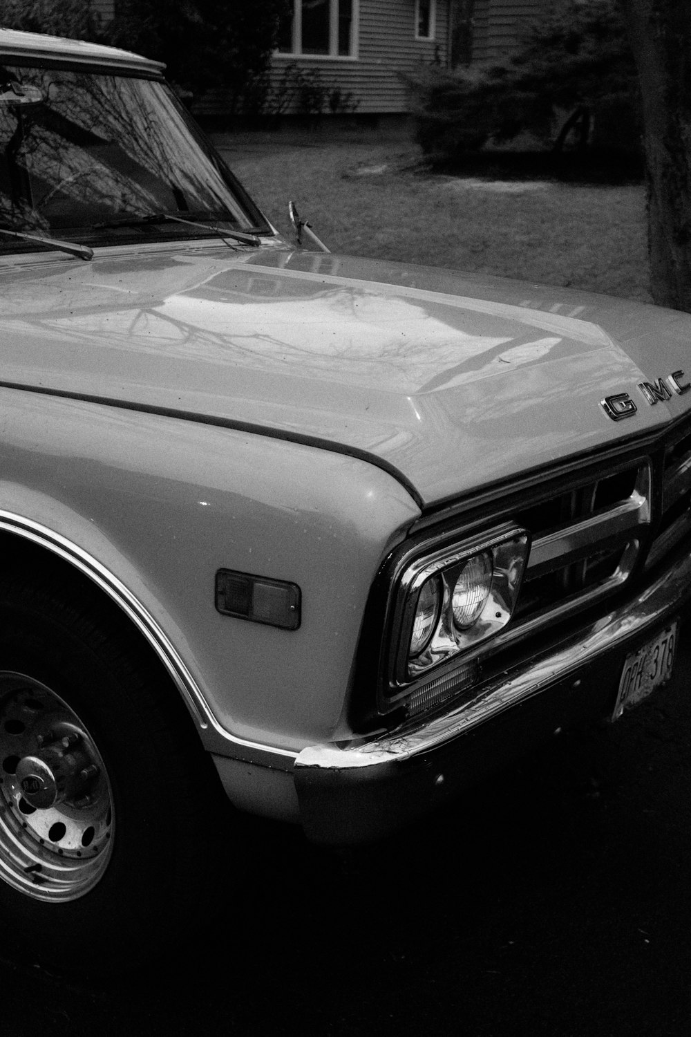 grayscale photo of chevrolet car