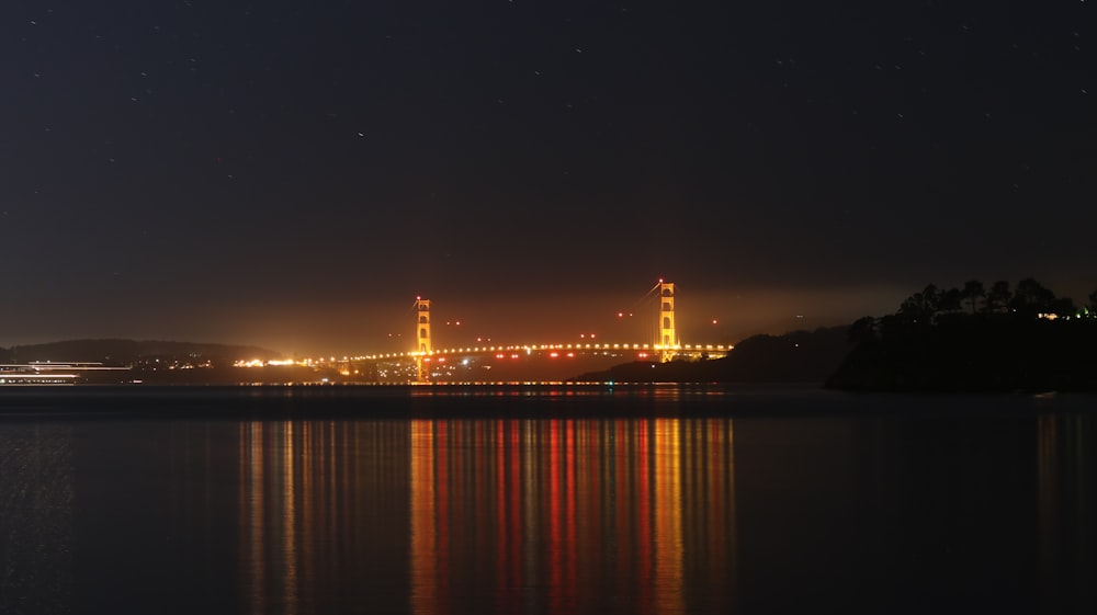 city skyline across body of water during night time