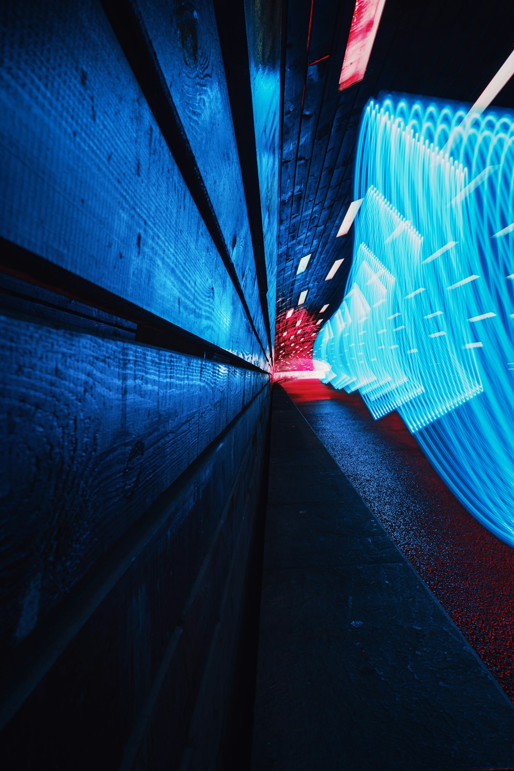 blue light on a tunnel