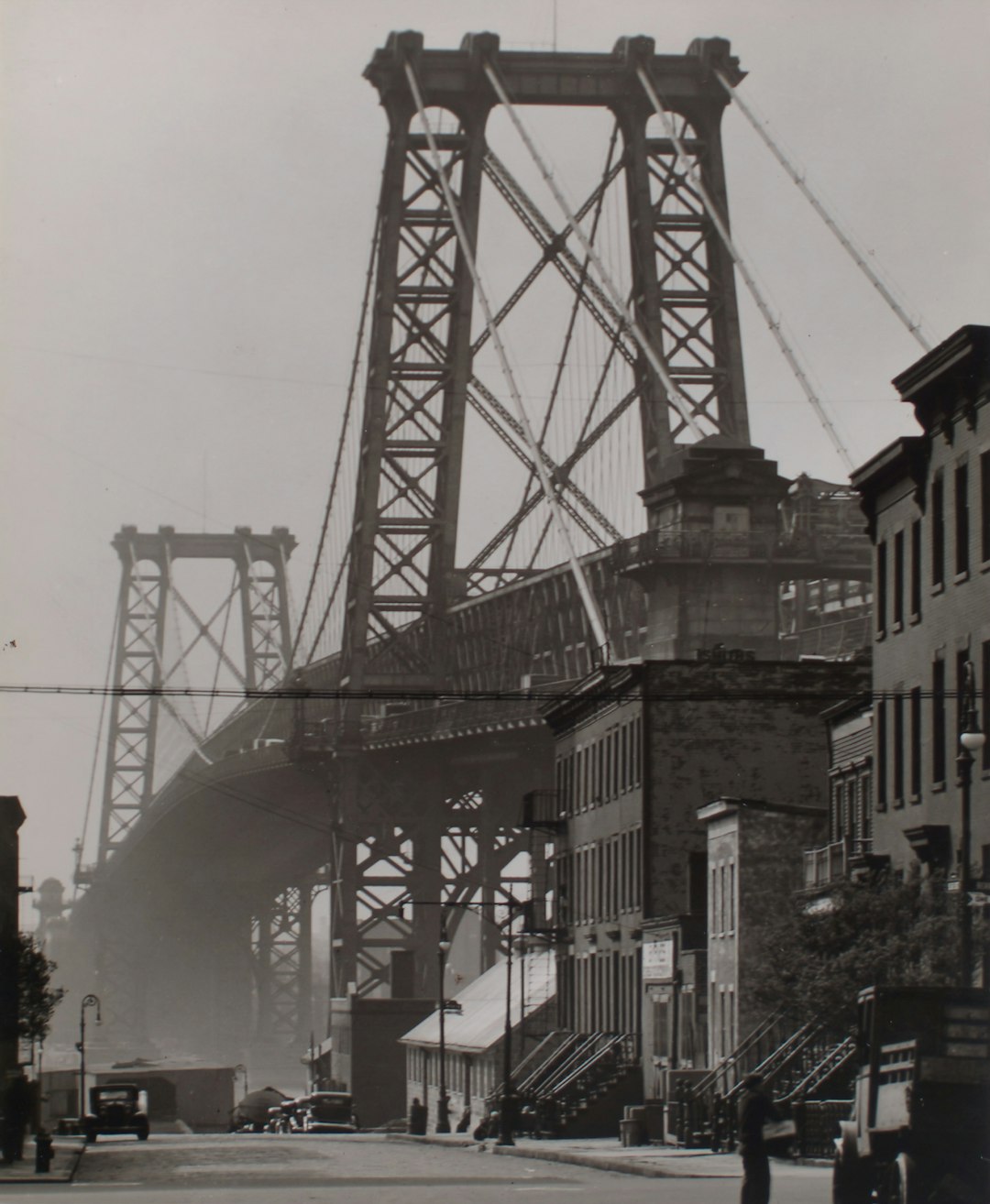 grayscale photo of Williamsburg bridge