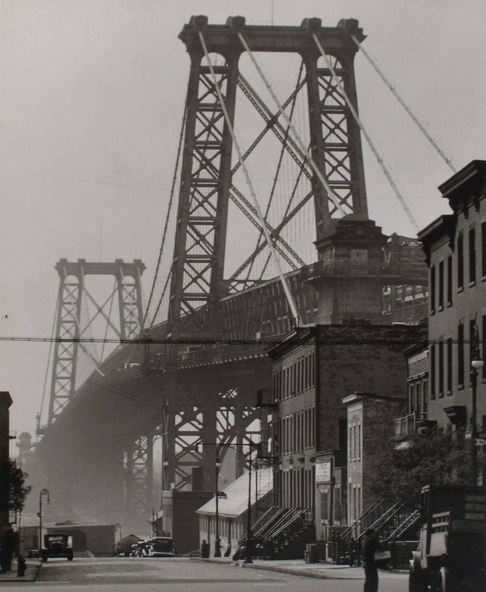 grayscale photo of Williamsburg bridge