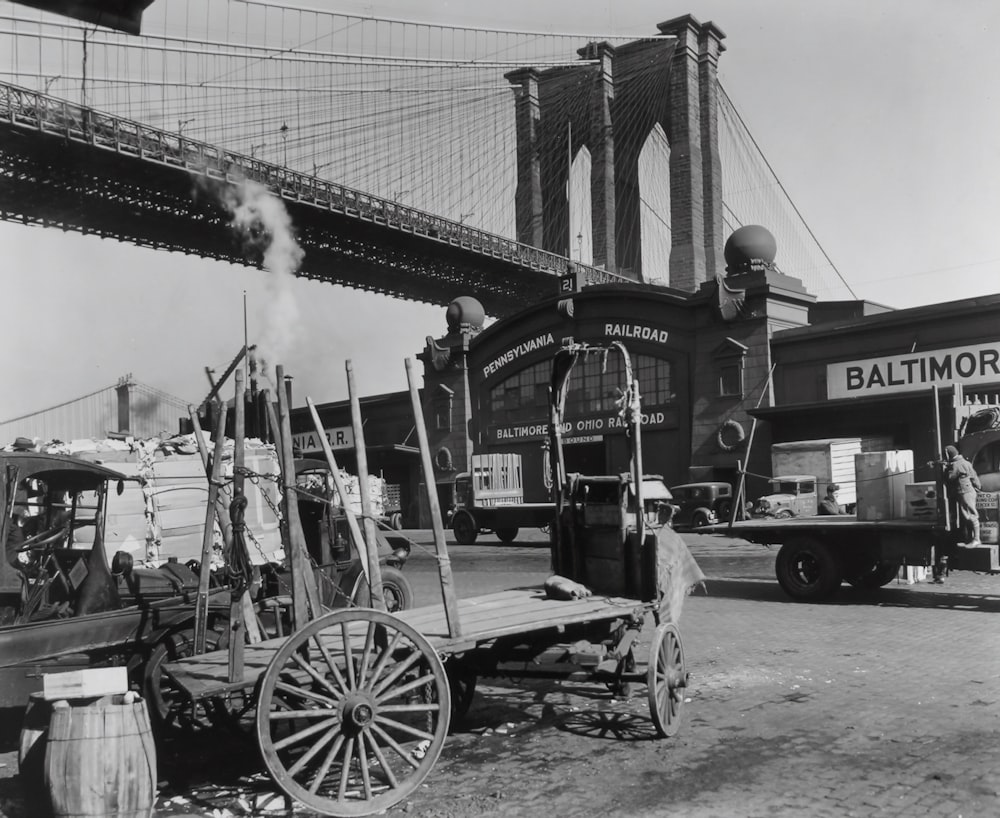 grayscale photo of Brooklyn Bridge