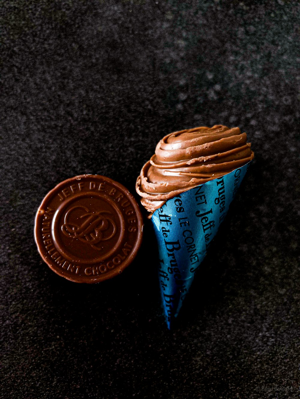 brown cone with brown ice cream