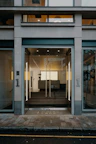 Quiet hotel entrance with glass doors and minimalist design