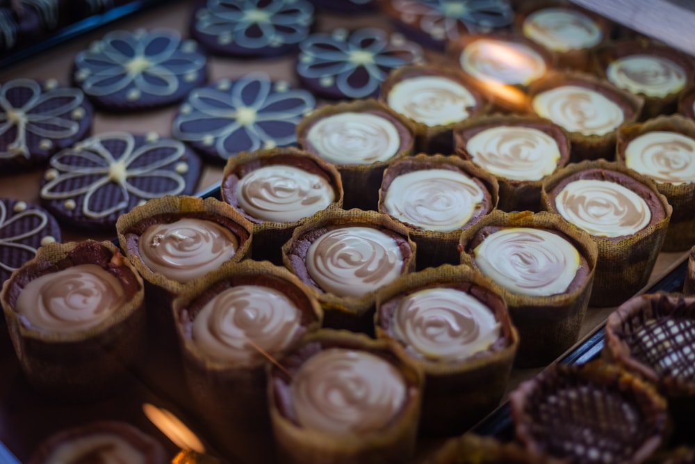 brown and white round chocolate cupcakes