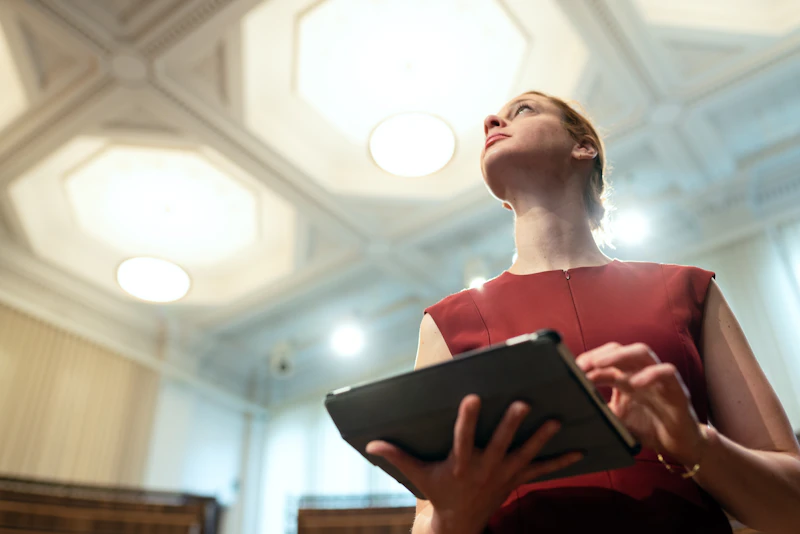 Wedding planner reviewing venue details