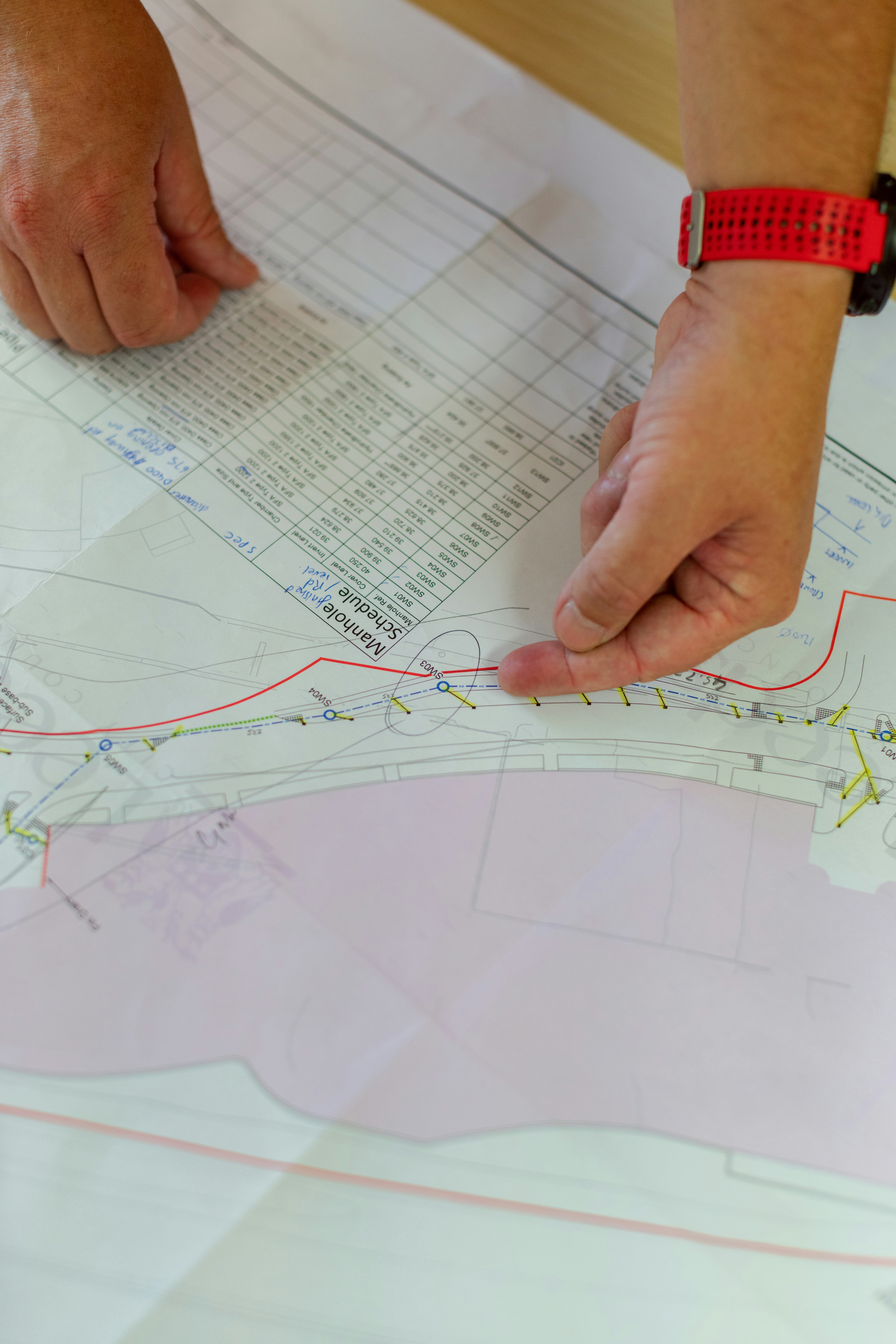 Male civil engineer assesses map for weirs