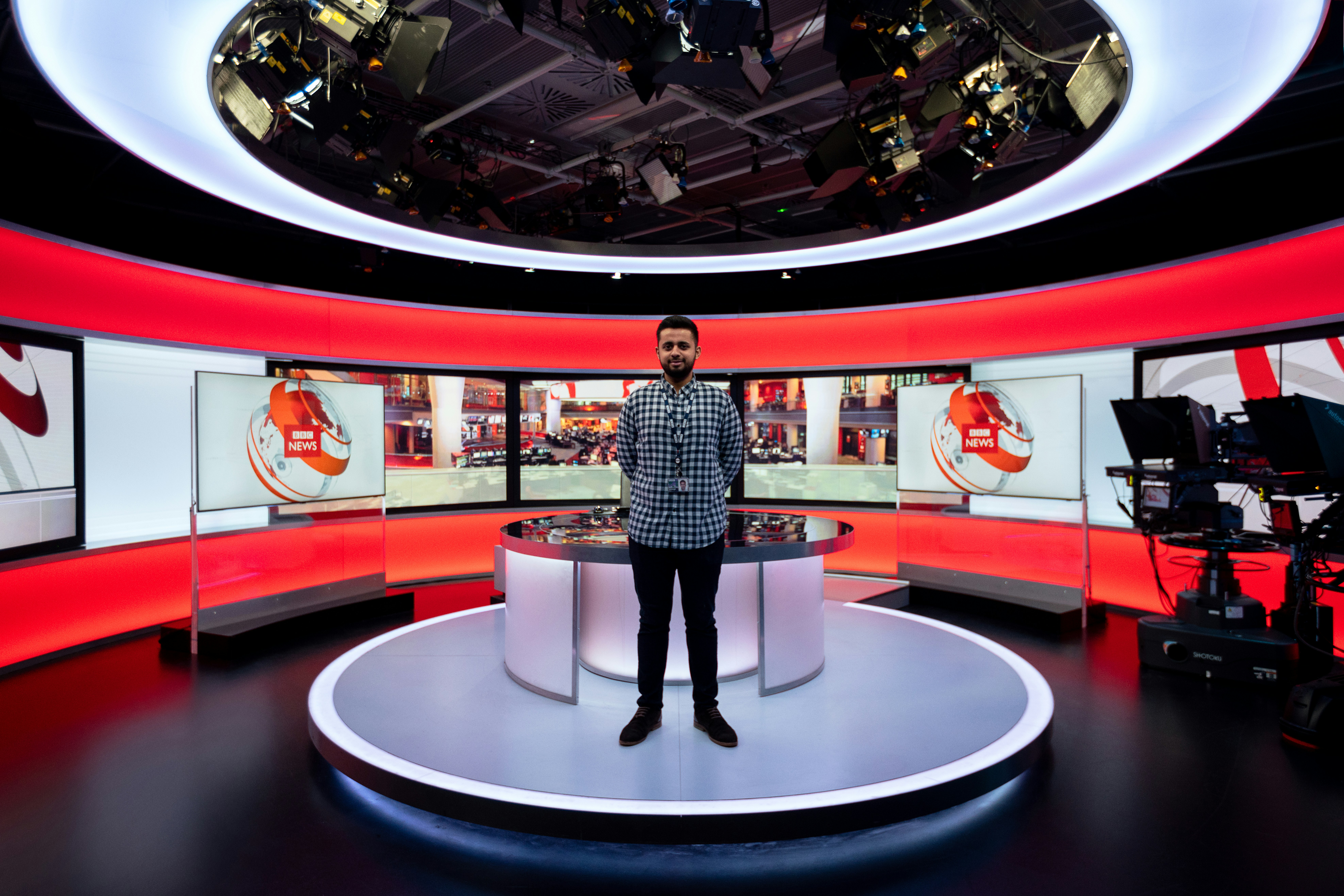 Male broadcast engineer in studio