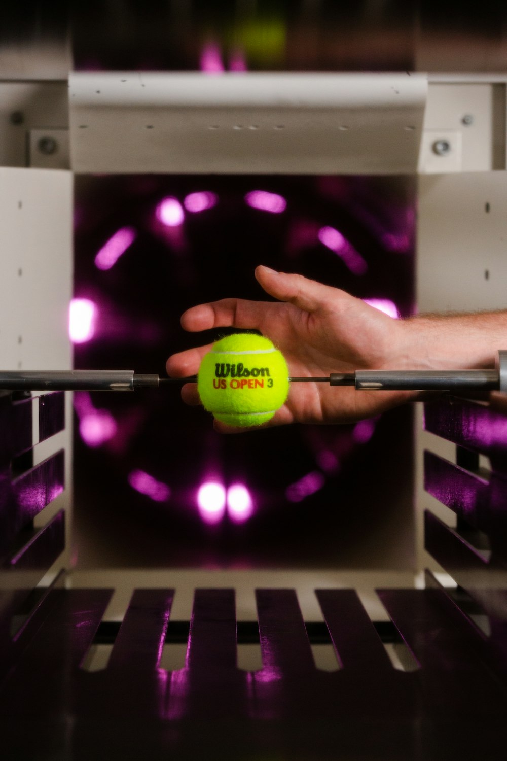 person holding yellow tennis ball