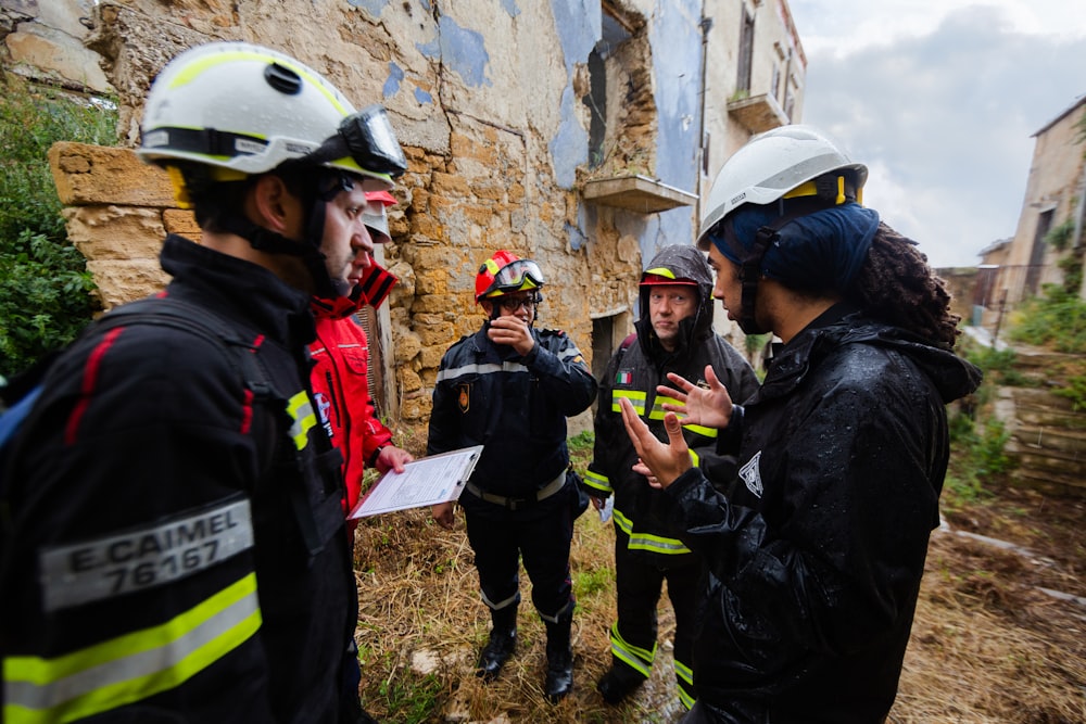 group of people wearing white helmet