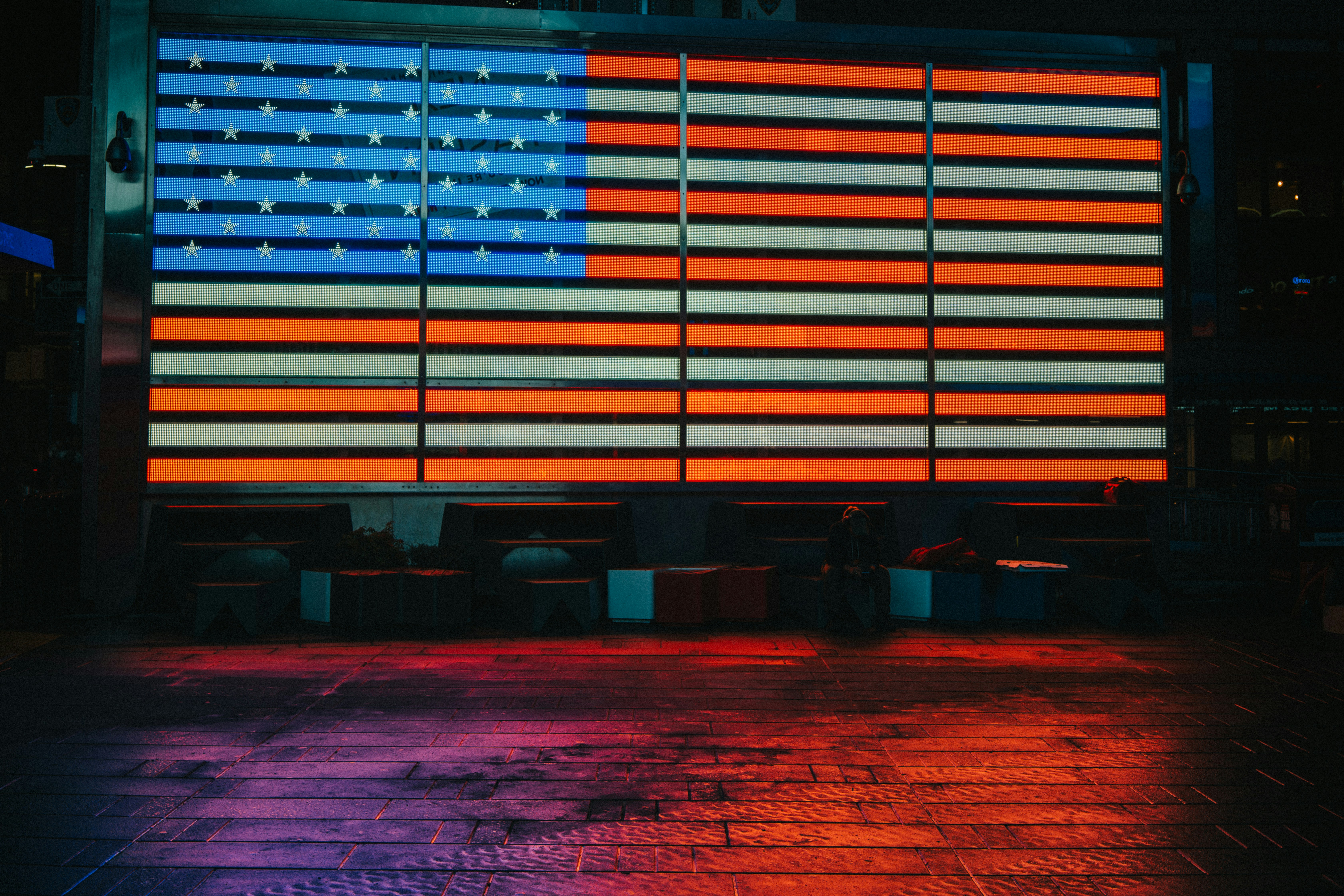 blue and red painted wall