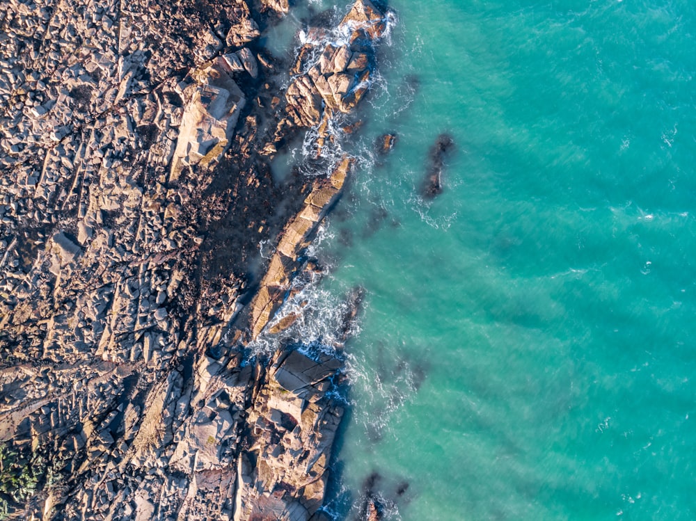aerial view of rocky shore during daytime