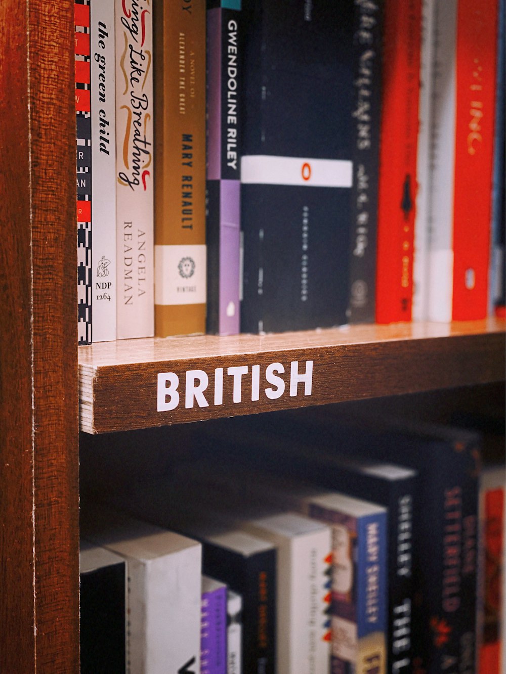 books on brown wooden shelf