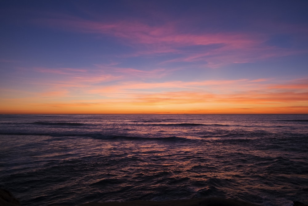 body of water during sunset