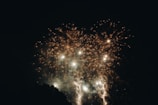Close-up of fireworks exploding in vibrant colors against dark sky.