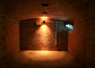 brown brick wall with light bulb