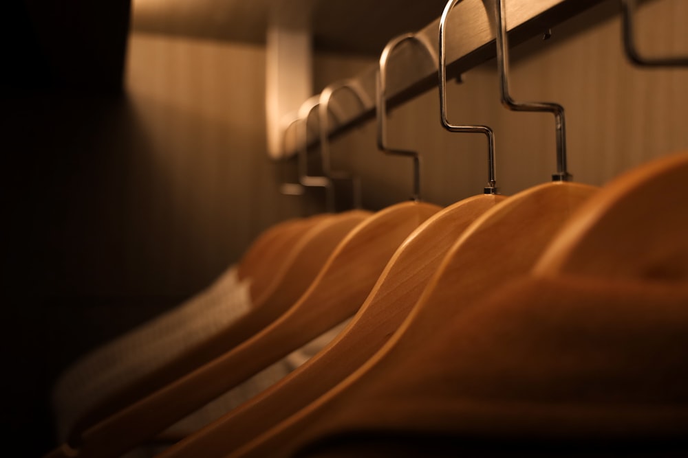 brown textile on gray steel rack