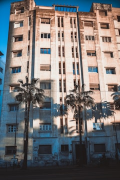 A sunny South Florida apartment building with palm trees and a clear blue sky.