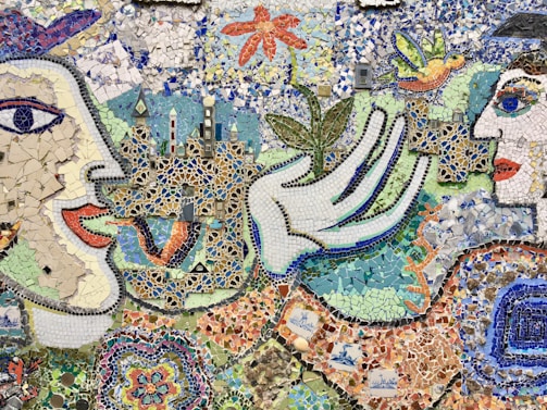 green white and brown floral textile