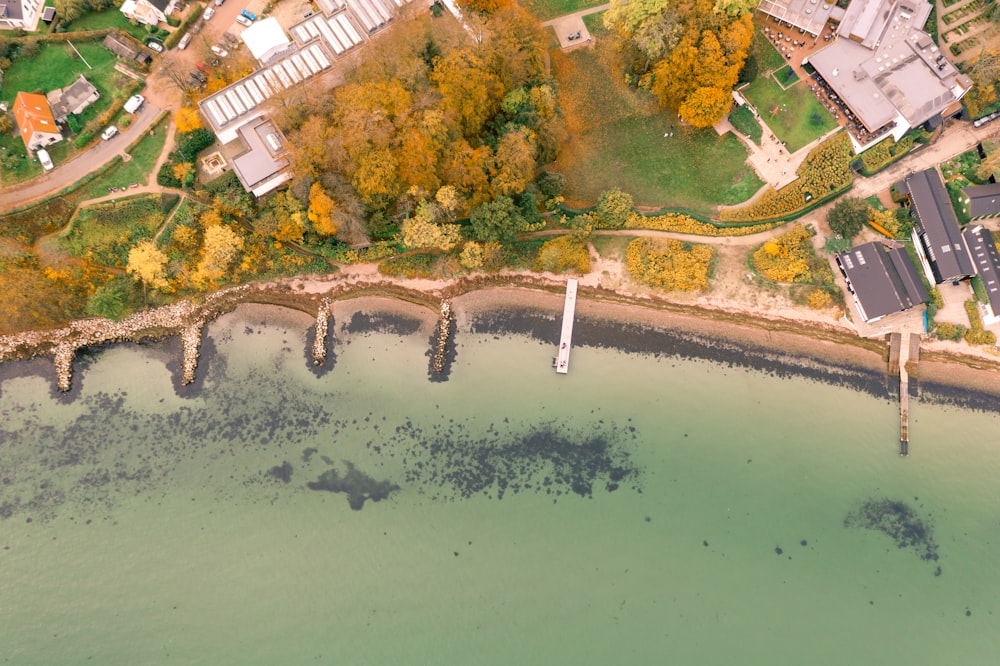 aerial view of bridge and river