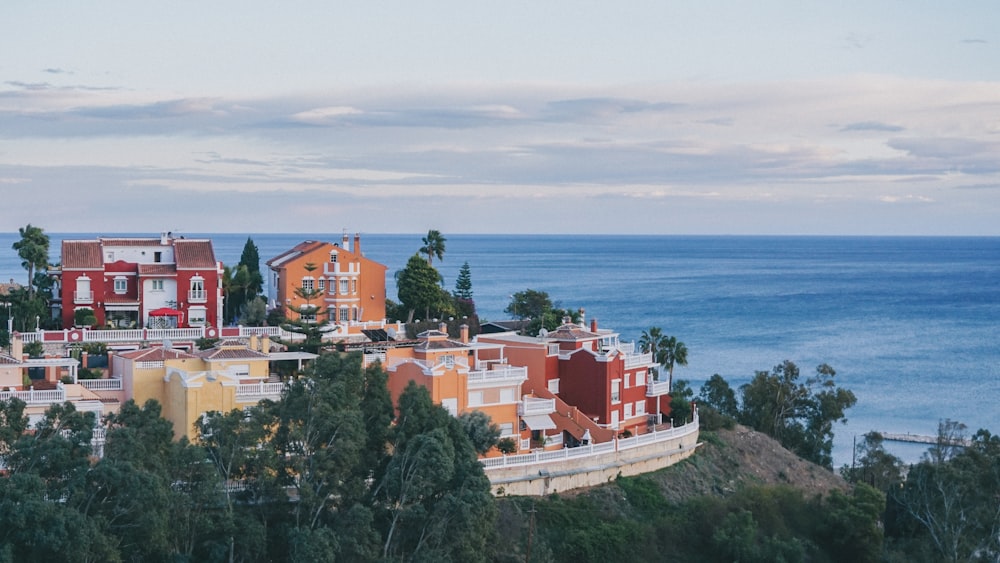 aerial view of houses near sea during daytime