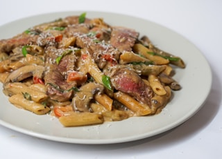 pasta dish on white ceramic plate