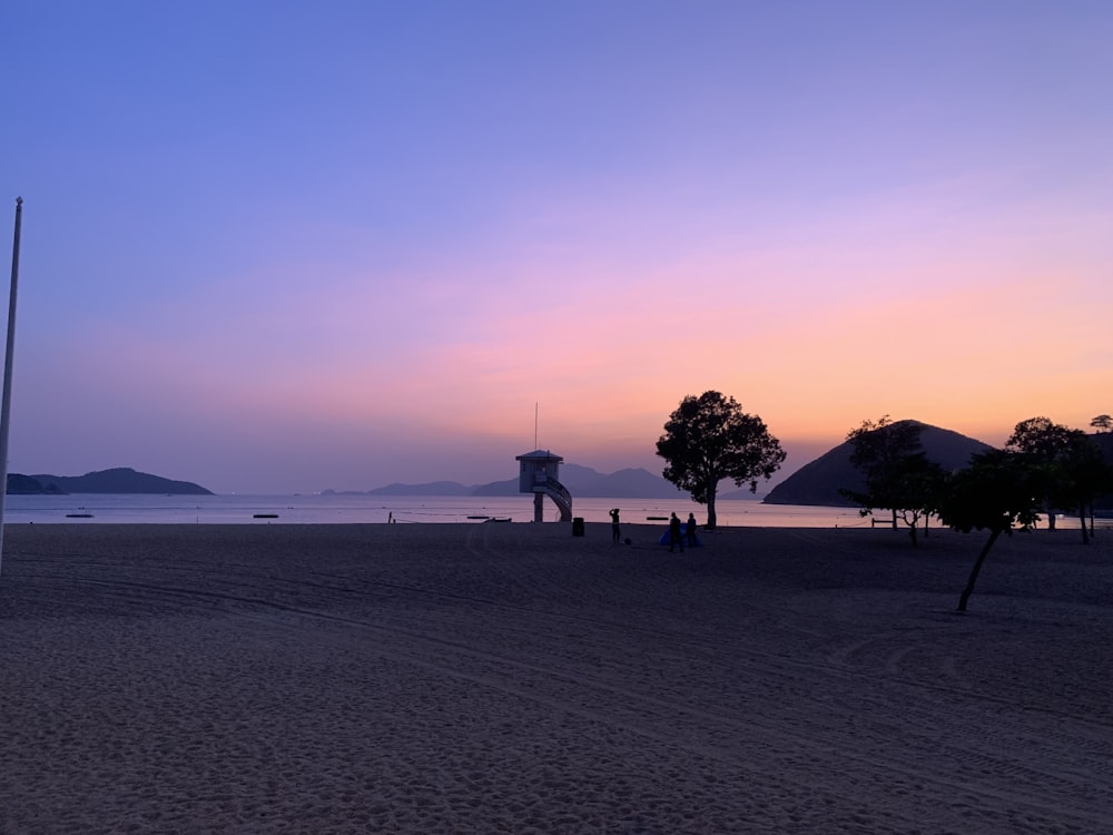 people walking on beach during sunset