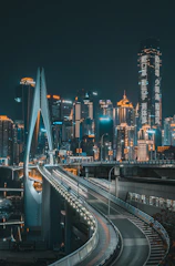 city skyline during night time